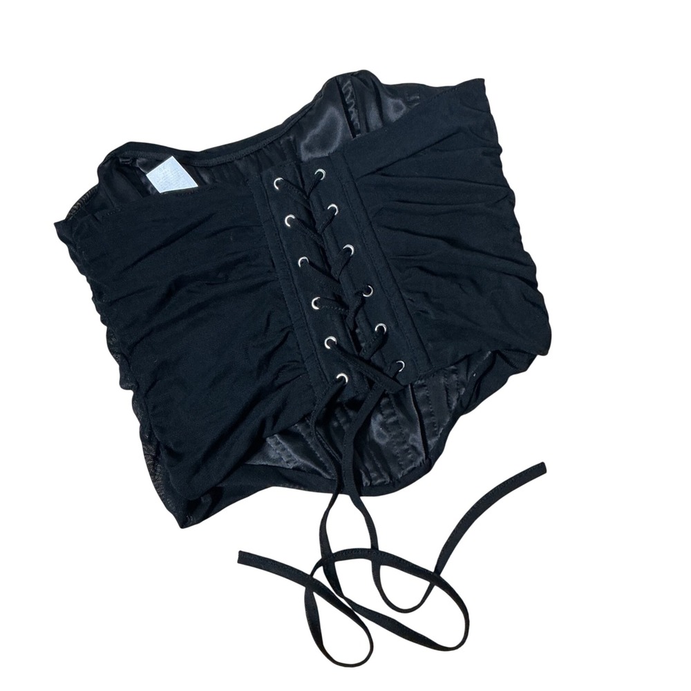 Renaissance Victorian Ruched Mesh Lace Up Corset Belt Boned Waist Cincher XS